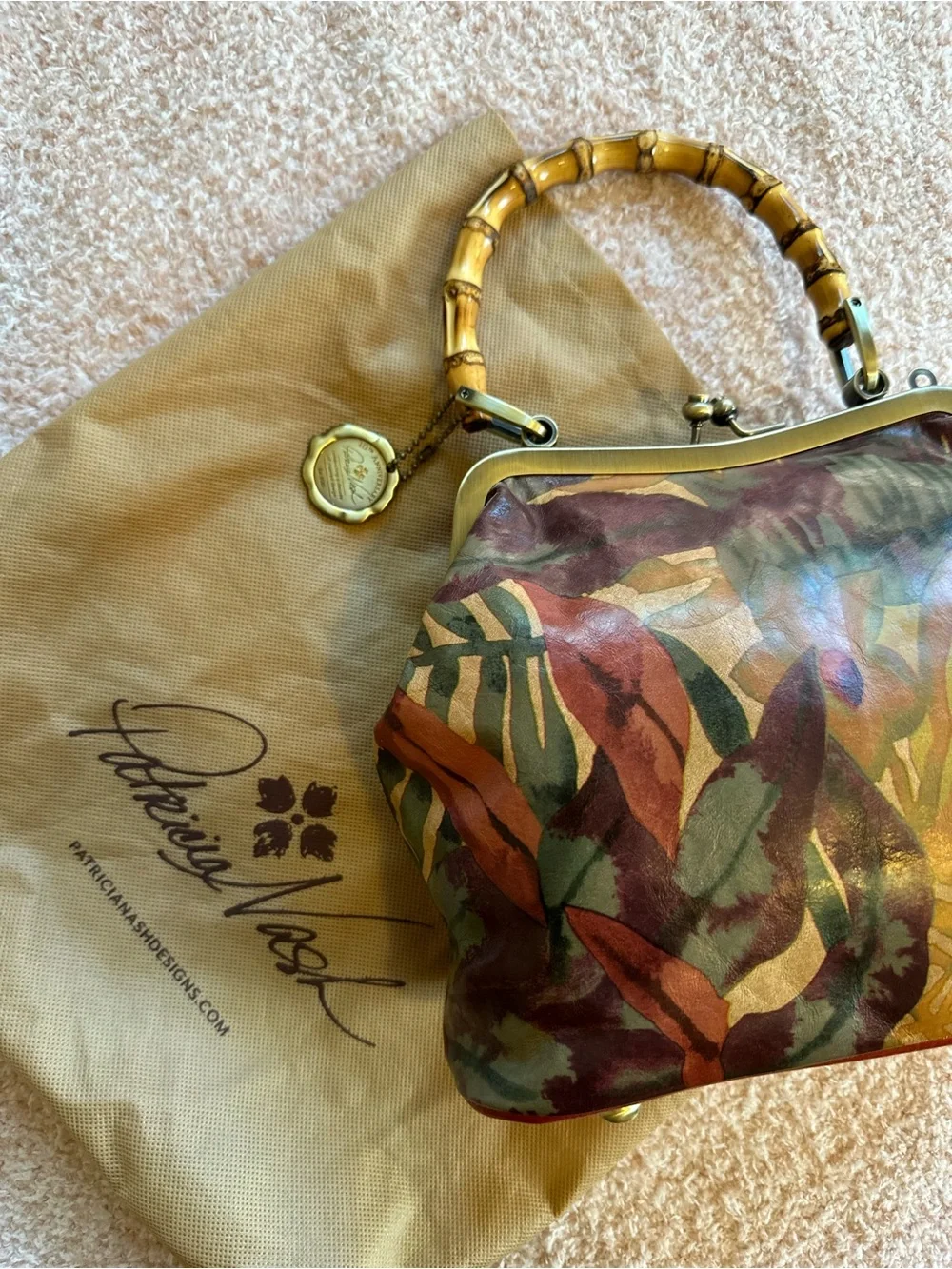 Patricia Nash Tropical Dreams Floral Leather Bamboo Handle 25 Year Anniversary